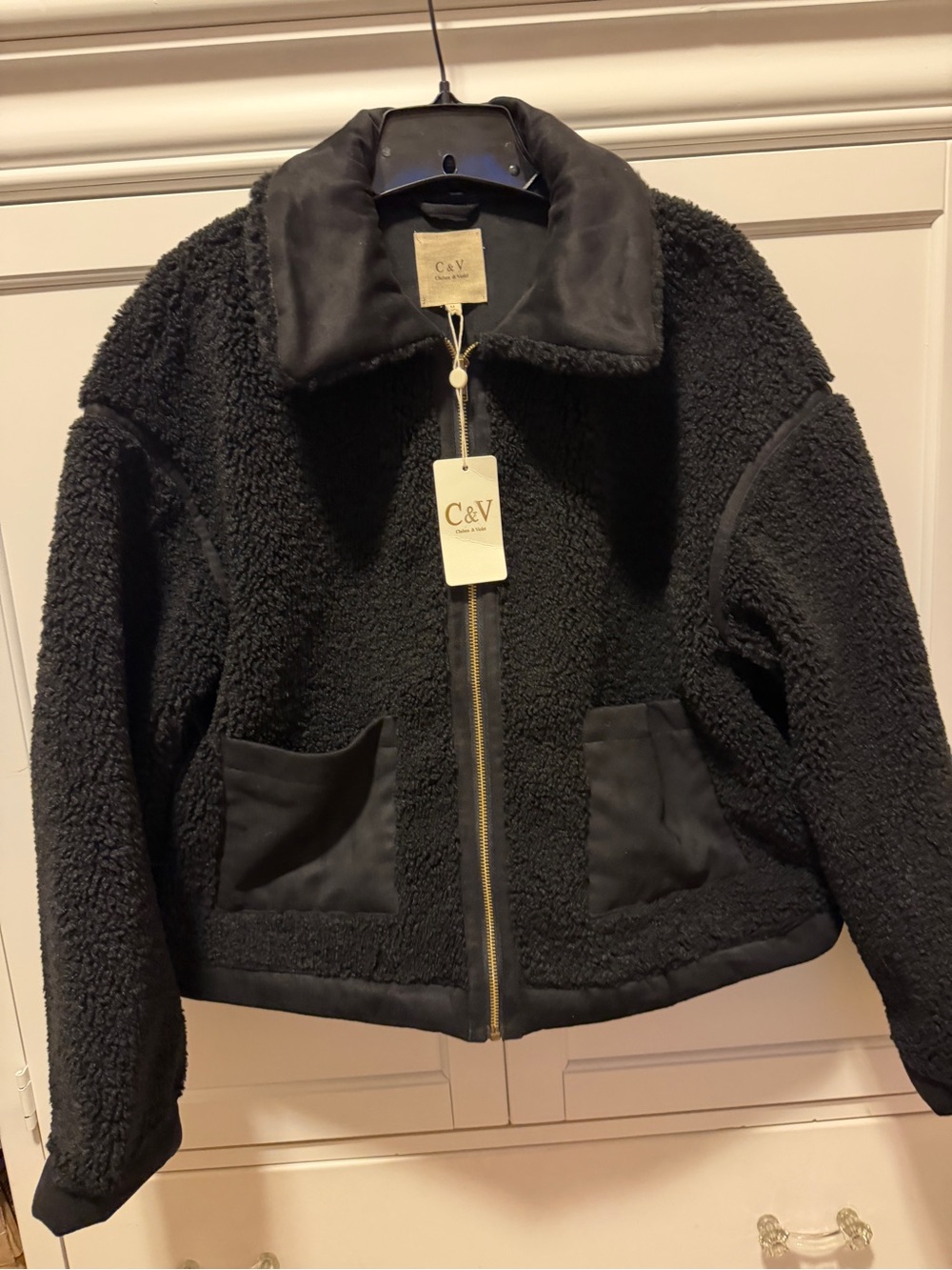 Chelsea & Violet Black Teddy Sherpa Zip Jacket NWT